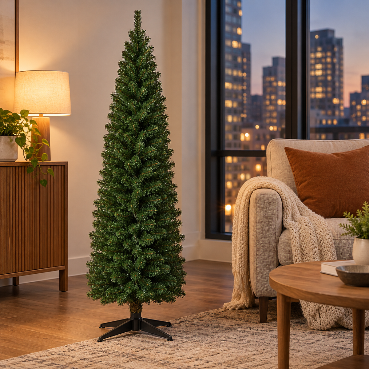 Slim Green Small-Space Christmas Tree